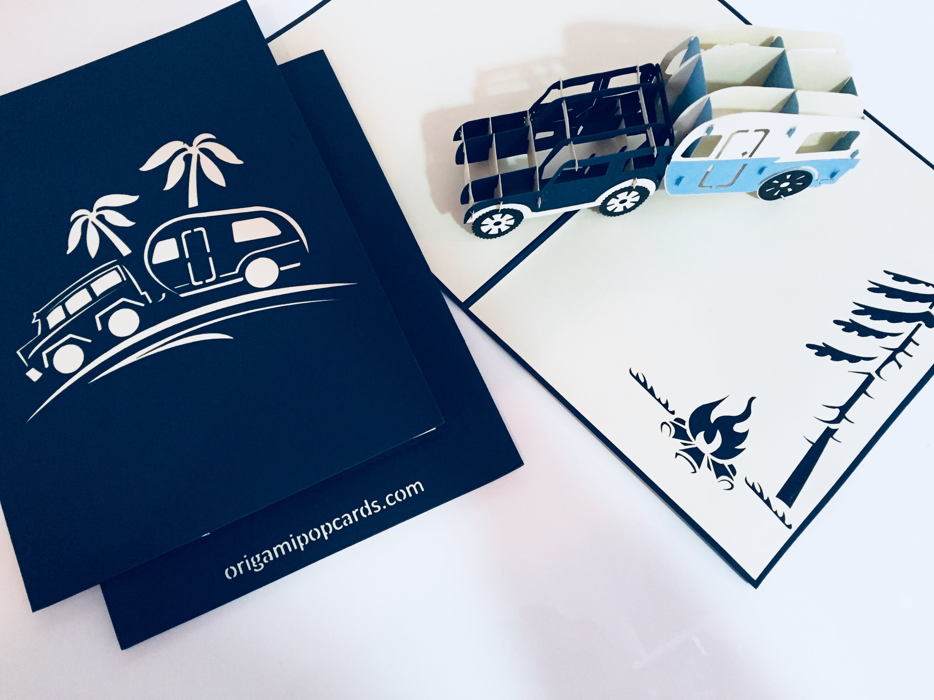 Super Cute 4WD Towing a Vintage Caravan in Blue Origami Pop Cards 3D Pop Up Greeting Card Celebrate Happy Birthday Thank You Handmade Best Wishes Gift Thinking of You Blank Card for Any Occasion Happy Mother's Day Australiana