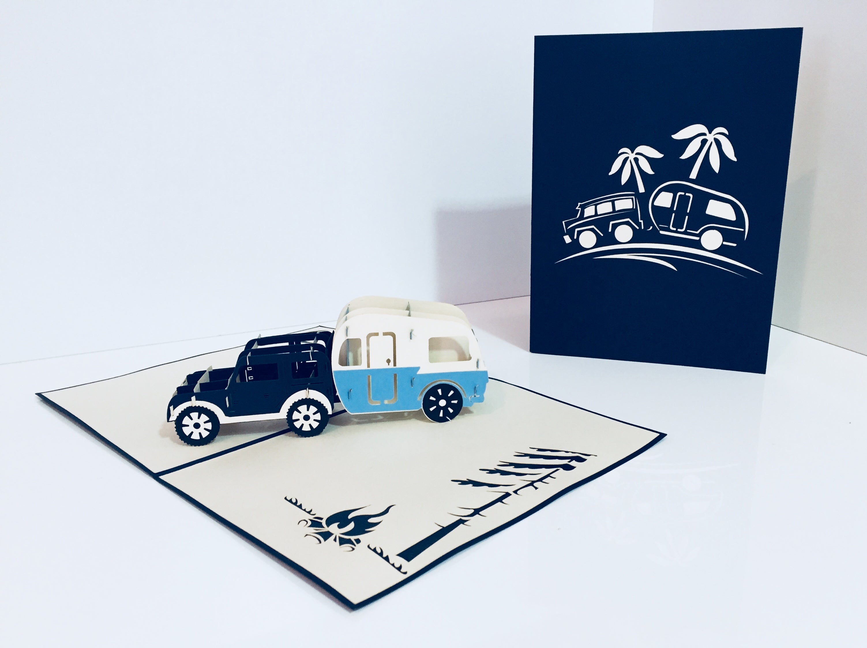 Super Cute 4WD Towing a Vintage Caravan in Blue Origami Pop Cards 3D Pop Up Greeting Card Celebrate Happy Birthday Thank You Handmade Best Wishes Gift Thinking of You Blank Card for Any Occasion Happy Mother's Day Australiana