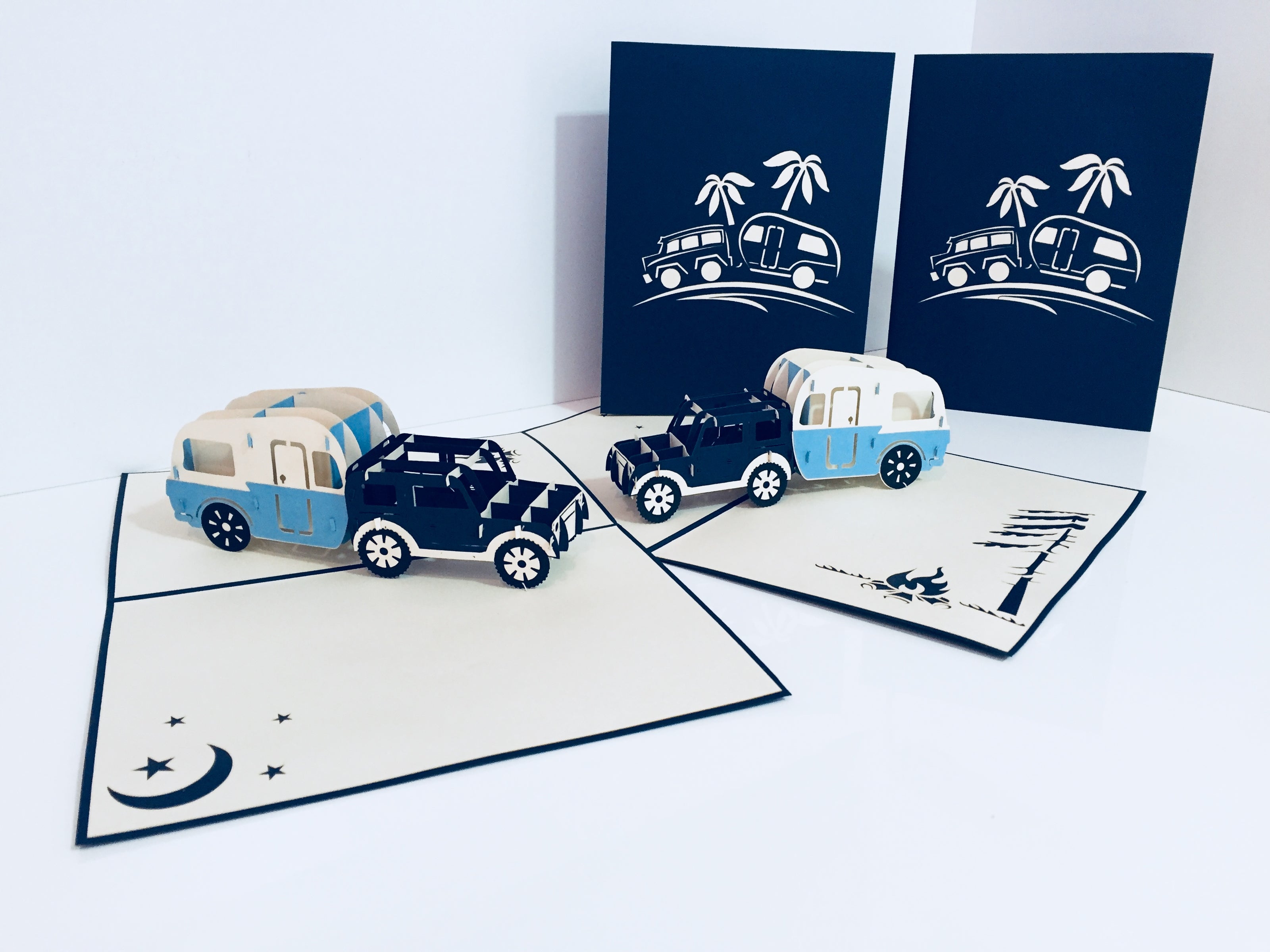 Super Cute 4WD Towing a Vintage Caravan in Blue Origami Pop Cards 3D Pop Up Greeting Card Celebrate Happy Birthday Thank You Handmade Best Wishes Gift Thinking of You Blank Card for Any Occasion Happy Mother's Day Australiana