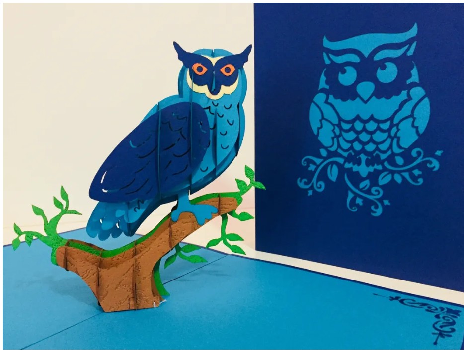 Super Cute Turquoise & Blue Owl Origami Pop Cards 3D Pop Up Greeting Card Happy Birthday Thank You Handmade Gift Thinking of You Blank Card for Any Occasion Happy Mother's Day Happy Father's Australiana Birds