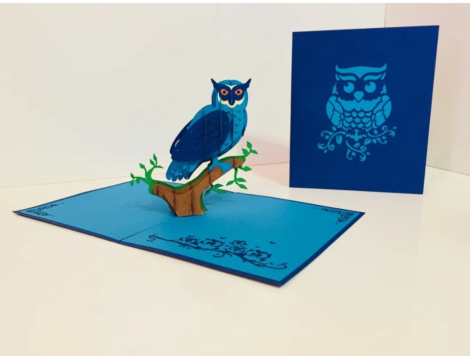 Super Cute Turquoise & Blue Owl Origami Pop Cards 3D Pop Up Greeting Card Happy Birthday Thank You Handmade Gift Thinking of You Blank Card for Any Occasion Happy Mother's Day Happy Father's Australiana Birds