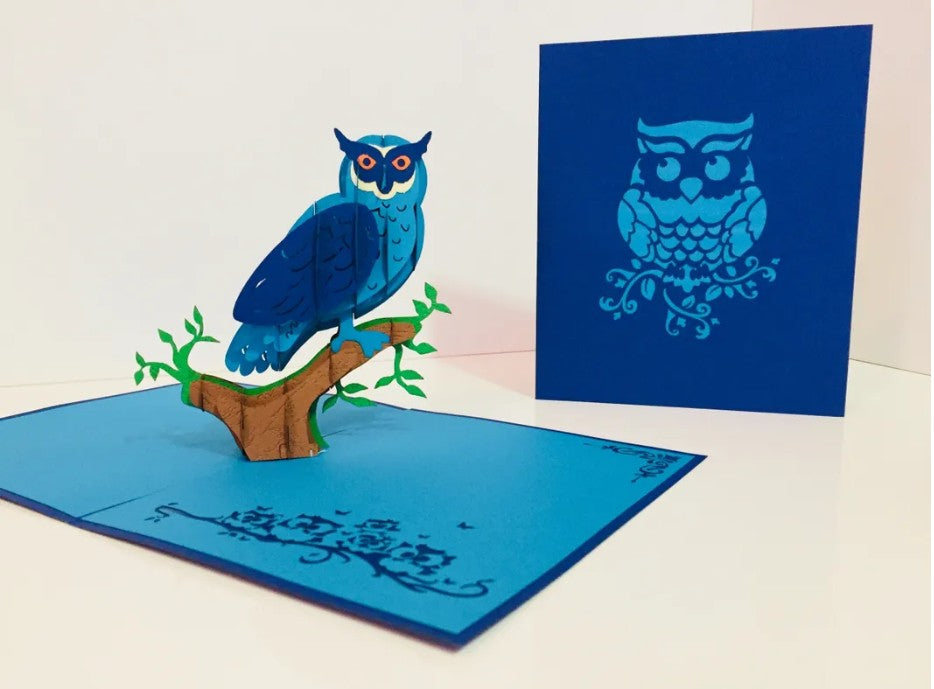 Super Cute Turquoise & Blue Owl Origami Pop Cards 3D Pop Up Greeting Card Happy Birthday Thank You Handmade Gift Thinking of You Blank Card for Any Occasion Happy Mother's Day Happy Father's Australiana Birds
