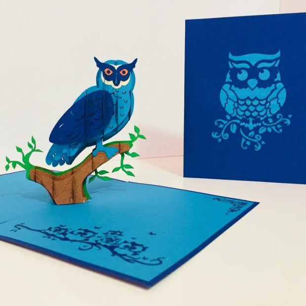 Super Cute Turquoise & Blue Owl Origami Pop Cards 3D Pop Up Greeting Card Happy Birthday Thank You Handmade Gift Thinking of You Blank Card for Any Occasion Happy Mother's Day Happy Father's Australiana Birds