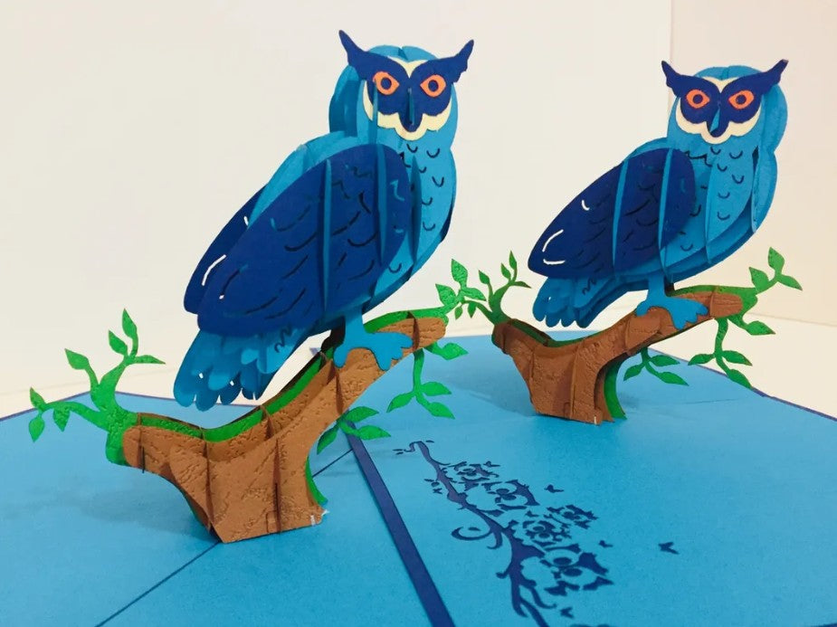 Super Cute Turquoise & Blue Owl Origami Pop Cards 3D Pop Up Greeting Card Happy Birthday Thank You Handmade Gift Thinking of You Blank Card for Any Occasion Happy Mother's Day Happy Father's Australiana Birds