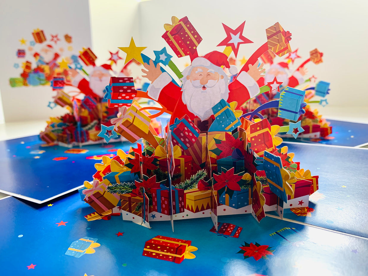 Super Star Santa Claus with Christmas Presents Origami Pop Cards 3D Pop Up Greeting Card Merry Christmas Thank You Handmade Best Wishes Blank Card Gift Happy Holidays Celebrate the Special Day Moment with Family and Friends