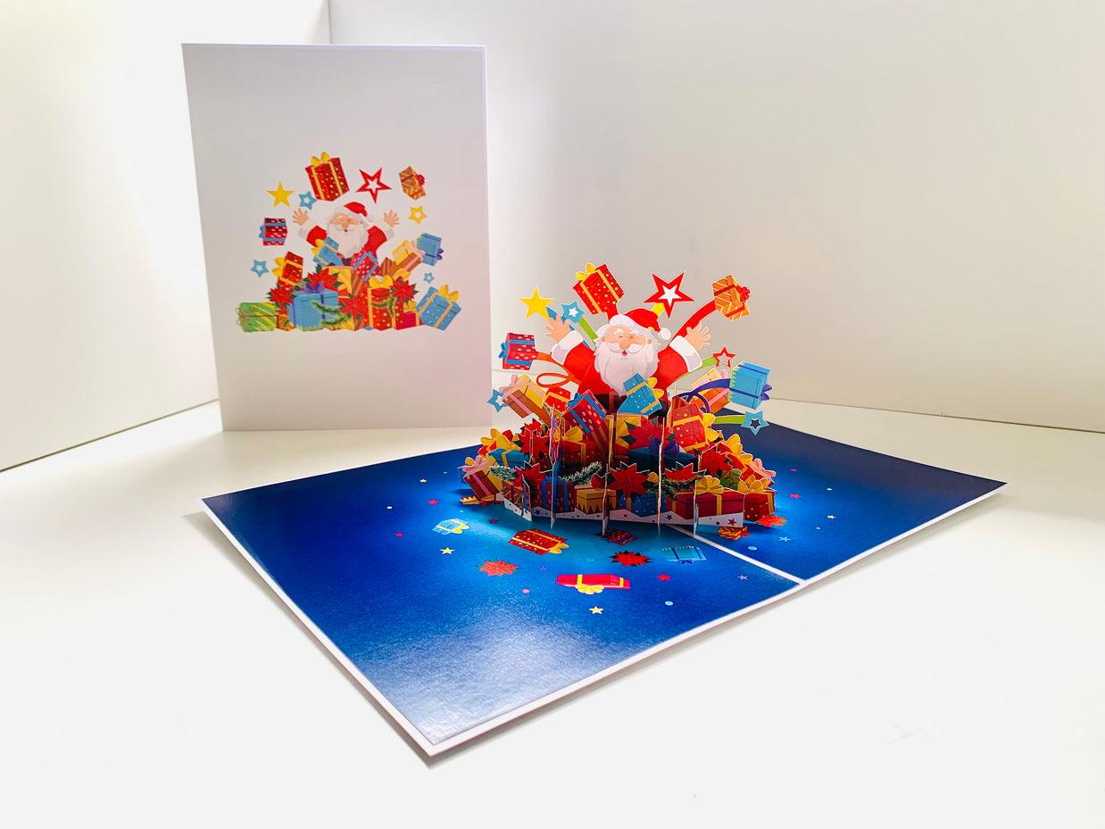 Super Star Santa Claus with Christmas Presents Origami Pop Cards 3D Pop Up Greeting Card Merry Christmas Thank You Handmade Best Wishes Blank Card Gift Happy Holidays Celebrate the Special Day Moment with Family and Friends