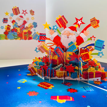 Super Star Santa Claus with Christmas Presents Origami Pop Cards 3D Pop Up Greeting Card Merry Christmas Thank You Handmade Best Wishes Blank Card Gift Happy Holidays Celebrate the Special Day Moment with Family and Friends