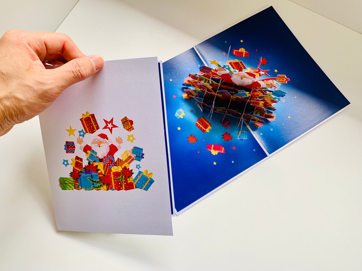 Super Star Santa Claus with Christmas Presents Origami Pop Cards 3D Pop Up Greeting Card Merry Christmas Thank You Handmade Best Wishes Blank Card Gift Happy Holidays Celebrate the Special Day Moment with Family and Friends