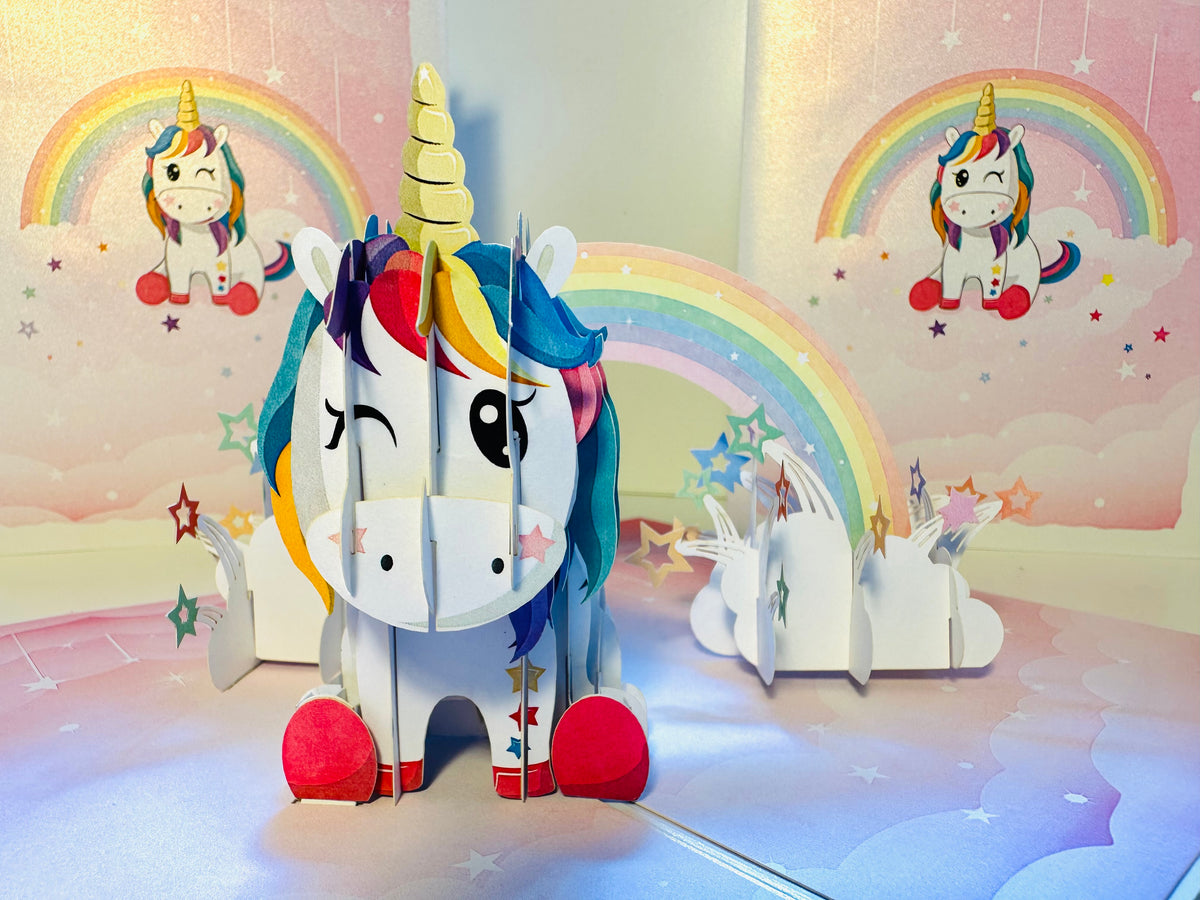 Sweetheart Baby Unicorn with Stars Origami Pop Cards 3D Pop Up Greeting Card Happy Birthday Thank You Handmade Gift Thinking of You Blank Card for Any Occasion Happy Mother's Day Australiana Celebrate the Beauty of Animals Perfect Gift for Girl