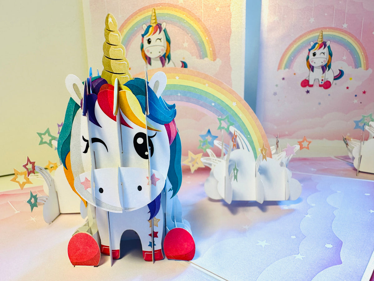 Sweetheart Baby Unicorn with Stars Origami Pop Cards 3D Pop Up Greeting Card Happy Birthday Thank You Handmade Gift Thinking of You Blank Card for Any Occasion Happy Mother's Day Australiana Celebrate the Beauty of Animals Perfect Gift for Girl