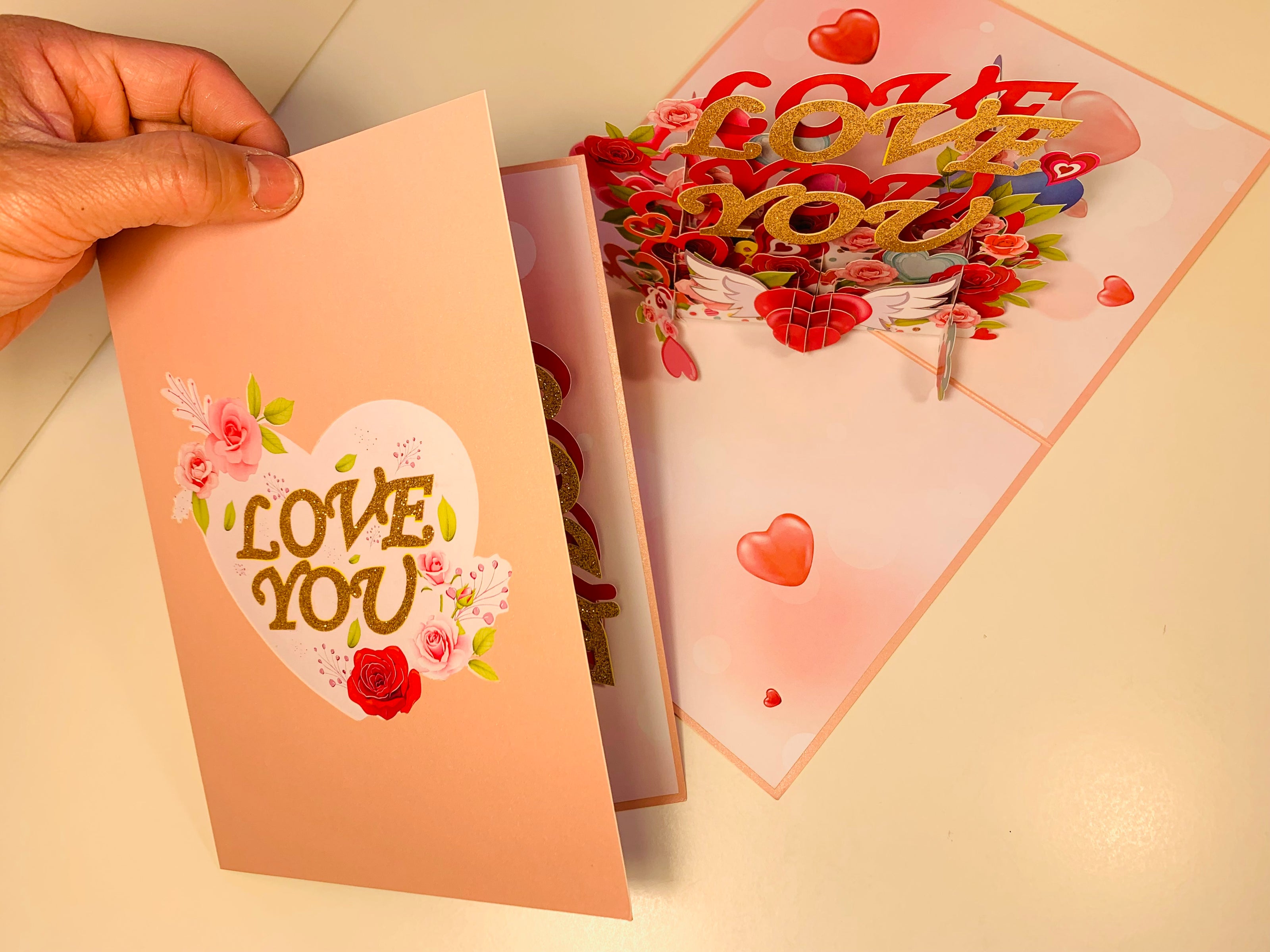 Sweetheart Rose Garden LOVE YOU 3D POP UP GREETING CARD - Created by Origami Pop Cards Australian Design & Handmade 3D Pop Up Magical Paper Cards, Handmade Pop Up Cards Happy Valentine's Day Celebrate Love Heart Fell and Romantic