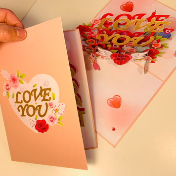 Sweetheart Rose Garden LOVE YOU 3D POP UP GREETING CARD - Created by Origami Pop Cards Australian Design & Handmade 3D Pop Up Magical Paper Cards, Handmade Pop Up Cards Happy Valentine's Day Celebrate Love Heart Fell and Romantic