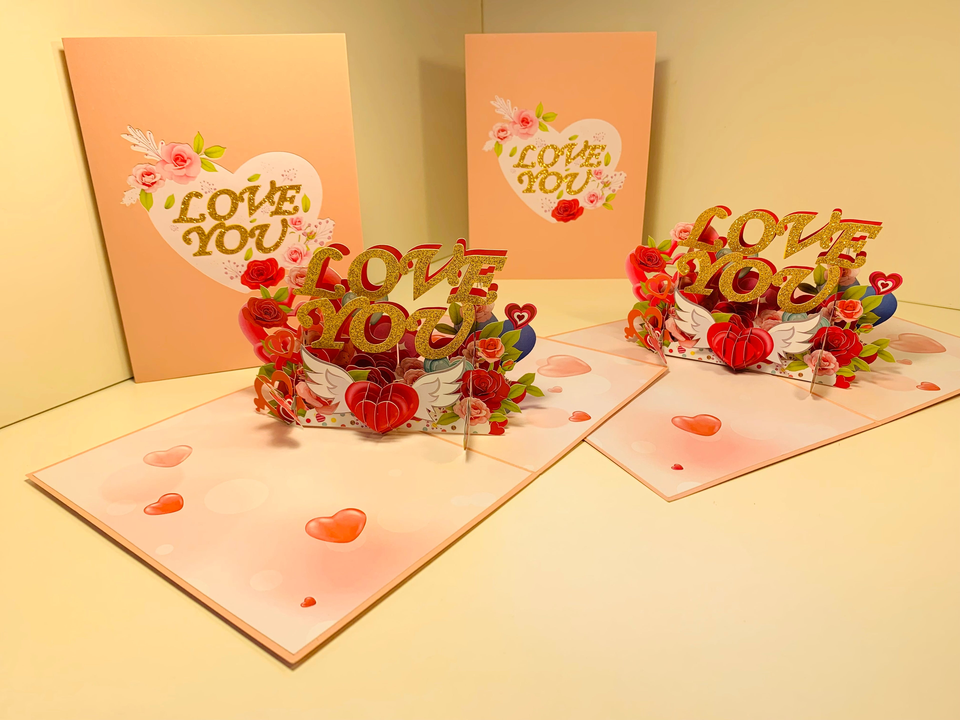 Sweetheart Rose Garden LOVE YOU 3D POP UP GREETING CARD - Created by Origami Pop Cards Australian Design & Handmade 3D Pop Up Magical Paper Cards, Handmade Pop Up Cards Happy Valentine's Day Celebrate Love Heart Fell and Romantic