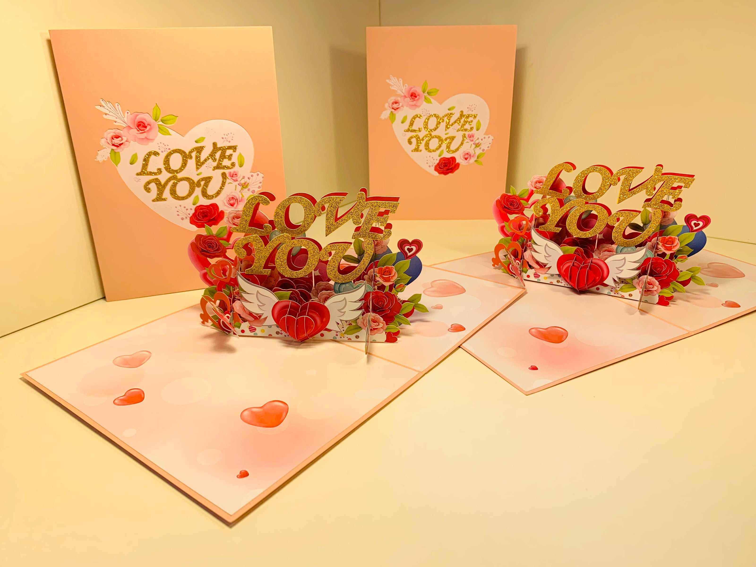 Sweetheart Rose Garden LOVE YOU 3D POP UP GREETING CARD - Created by Origami Pop Cards Australian Design & Handmade 3D Pop Up Magical Paper Cards, Handmade Pop Up Cards Happy Valentine's Day Celebrate Love Heart Fell and Romantic