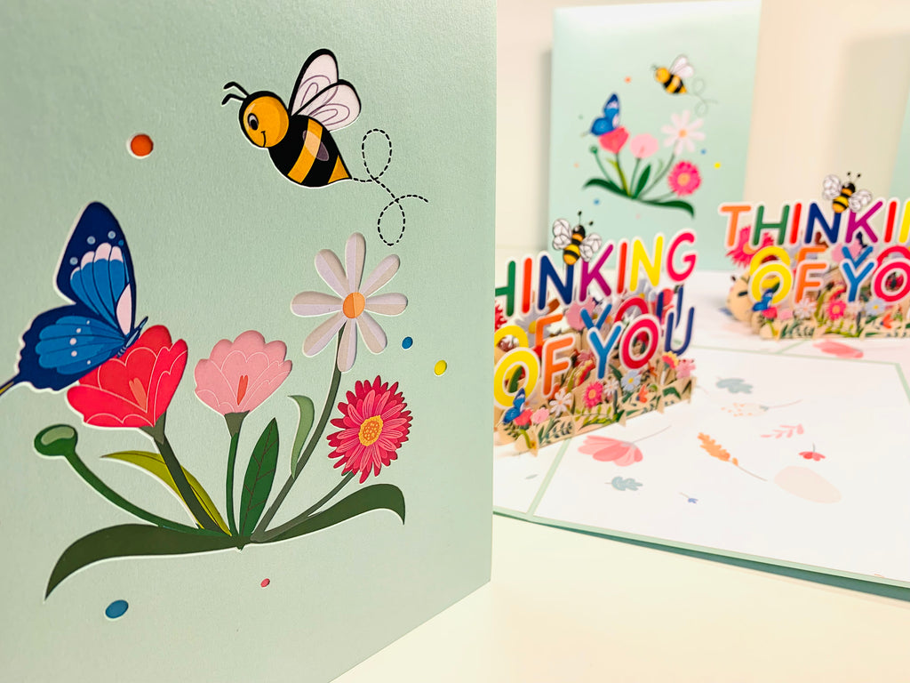 Sweetheart Spring Garden & Flowers THINKING OF YOU 3D POP UP GREETING CARD - Created by Origami Pop Cards Australian Design & Handmade 3D Pop Up Magical Paper Cards, Handmade Pop Up Cards Happy Valentine's Day Celebrate Love Heart Fell and Romantic