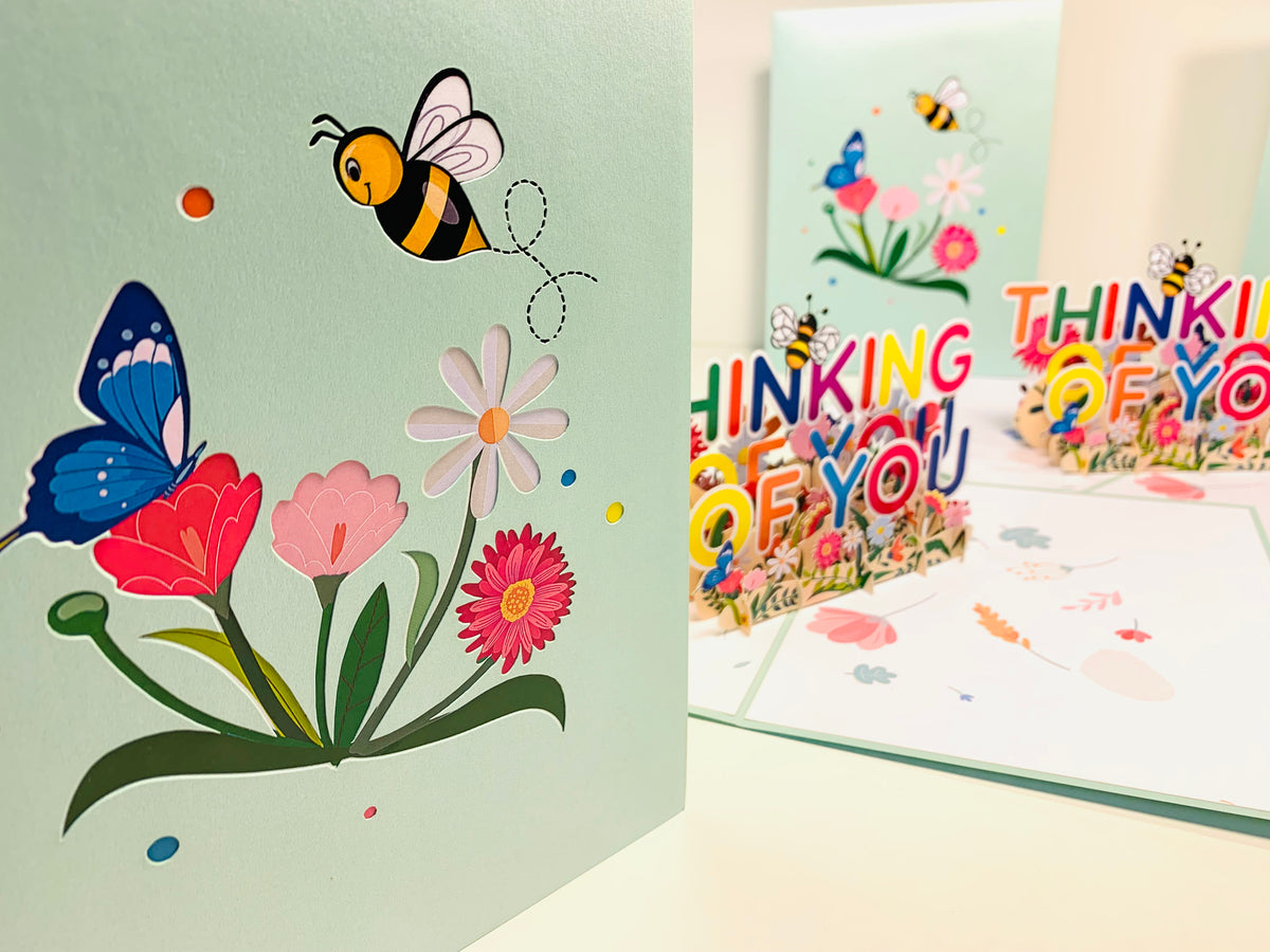Sweetheart Spring Garden & Flowers THINKING OF YOU 3D POP UP GREETING CARD - Created by Origami Pop Cards Australian Design & Handmade 3D Pop Up Magical Paper Cards, Handmade Pop Up Cards Happy Valentine's Day Celebrate Love Heart Fell and Romantic
