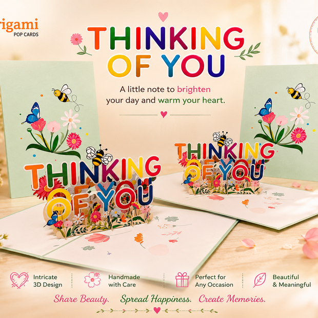Sweetheart Spring Garden & Flowers THINKING OF YOU 3D POP UP GREETING CARD - Created by Origami Pop Cards Australian Design & Handmade 3D Pop Up Magical Paper Cards, Handmade Pop Up Cards Happy Valentine's Day Celebrate Love Heart Fell and Romantic