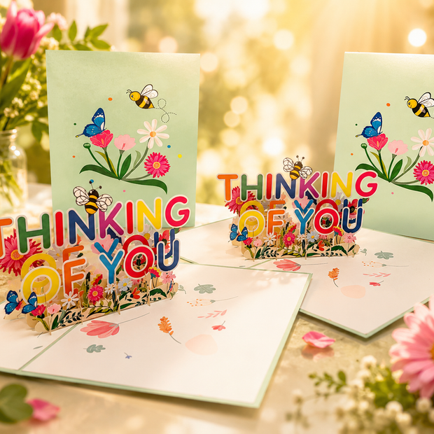 Sweetheart Spring Garden & Flowers THINKING OF YOU 3D POP UP GREETING CARD - Created by Origami Pop Cards Australian Design & Handmade 3D Pop Up Magical Paper Cards, Handmade Pop Up Cards Happy Valentine's Day Celebrate Love Heart Fell and Romantic