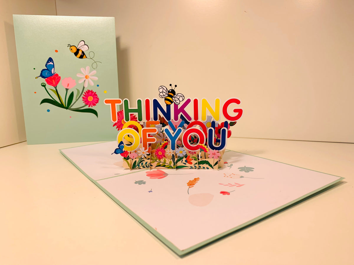 Sweetheart Spring Garden & Flowers THINKING OF YOU 3D POP UP GREETING CARD - Created by Origami Pop Cards Australian Design & Handmade 3D Pop Up Magical Paper Cards, Handmade Pop Up Cards Happy Valentine's Day Celebrate Love Heart Fell and Romantic