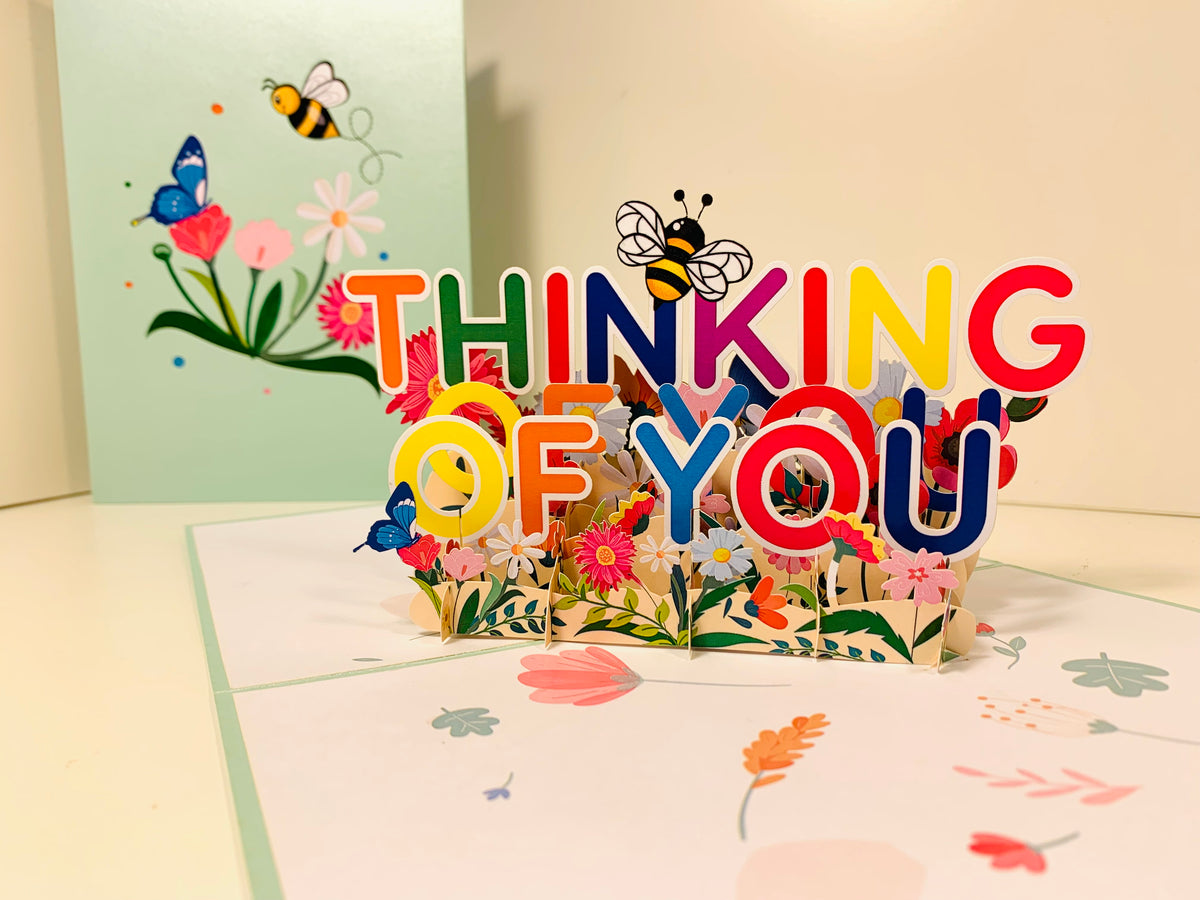 Sweetheart Spring Garden & Flowers THINKING OF YOU 3D POP UP GREETING CARD - Created by Origami Pop Cards Australian Design & Handmade 3D Pop Up Magical Paper Cards, Handmade Pop Up Cards Happy Valentine's Day Celebrate Love Heart Fell and Romantic
