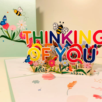 Sweetheart Spring Garden & Flowers THINKING OF YOU 3D POP UP GREETING CARD - Created by Origami Pop Cards Australian Design & Handmade 3D Pop Up Magical Paper Cards, Handmade Pop Up Cards Happy Valentine's Day Celebrate Love Heart Fell and Romantic