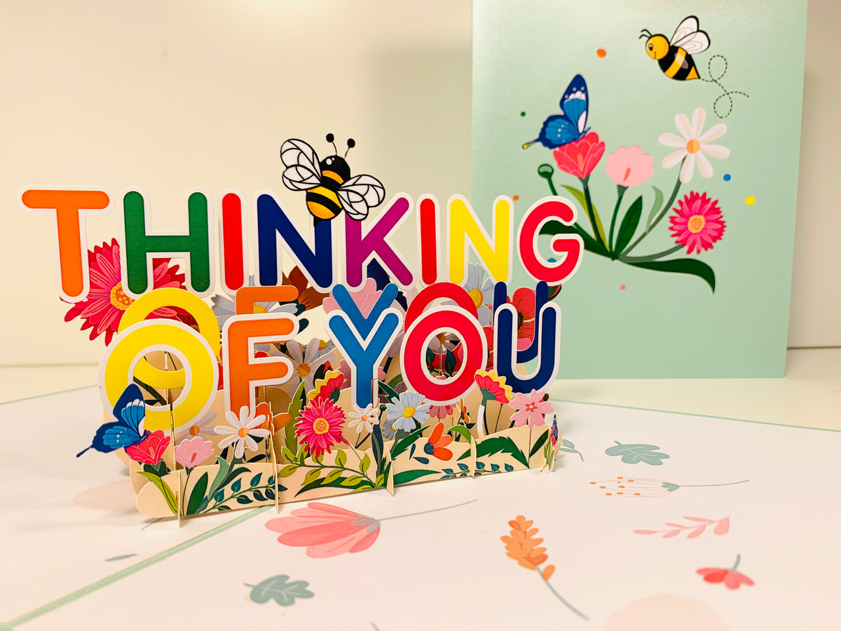 Sweetheart Spring Garden & Flowers THINKING OF YOU 3D POP UP GREETING CARD - Created by Origami Pop Cards Australian Design & Handmade 3D Pop Up Magical Paper Cards, Handmade Pop Up Cards Happy Valentine's Day Celebrate Love Heart Fell and Romantic
