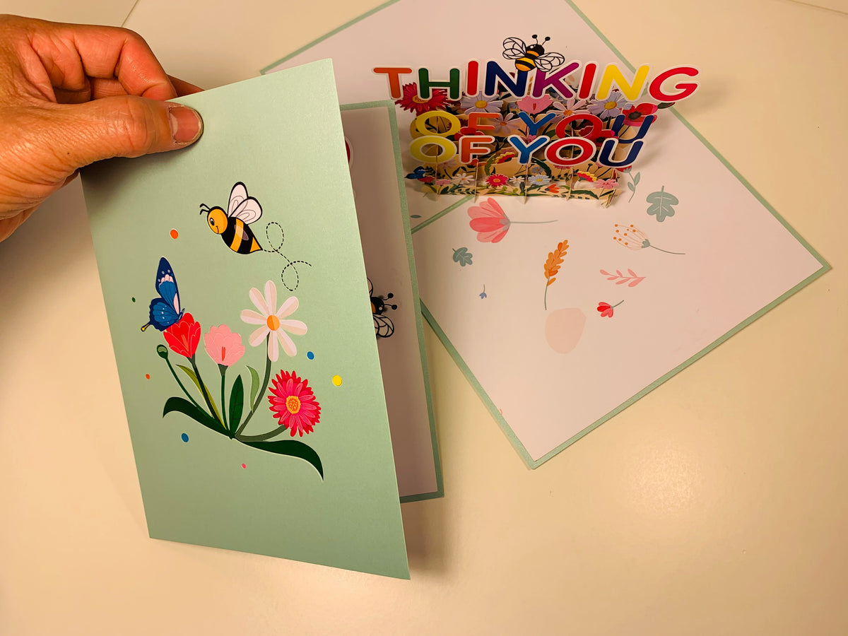 Sweetheart Spring Garden & Flowers THINKING OF YOU 3D POP UP GREETING CARD - Created by Origami Pop Cards Australian Design & Handmade 3D Pop Up Magical Paper Cards, Handmade Pop Up Cards Happy Valentine's Day Celebrate Love Heart Fell and Romantic