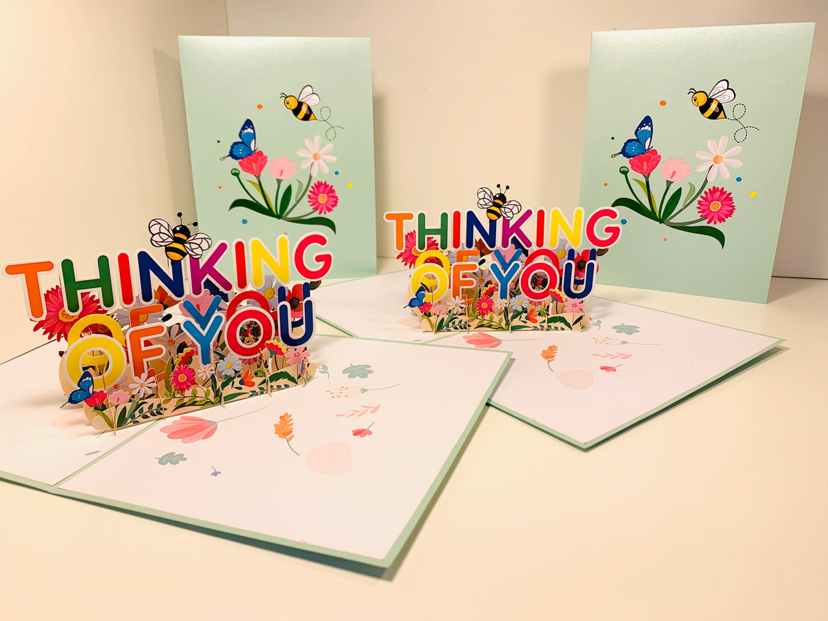 Sweetheart Spring Garden & Flowers THINKING OF YOU 3D POP UP GREETING CARD - Created by Origami Pop Cards Australian Design & Handmade 3D Pop Up Magical Paper Cards, Handmade Pop Up Cards Happy Valentine's Day Celebrate Love Heart Fell and Romantic