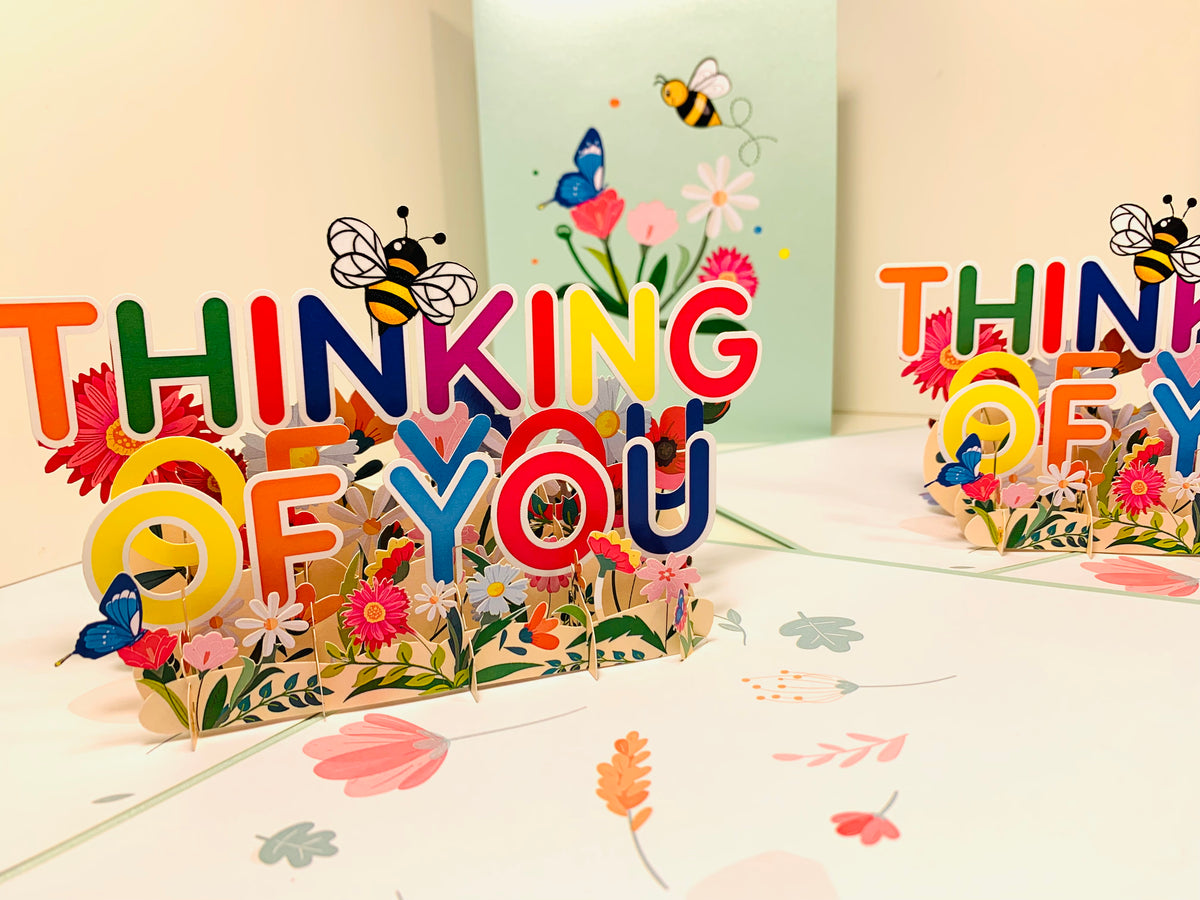 Sweetheart Spring Garden & Flowers THINKING OF YOU 3D POP UP GREETING CARD - Created by Origami Pop Cards Australian Design & Handmade 3D Pop Up Magical Paper Cards, Handmade Pop Up Cards Happy Valentine's Day Celebrate Love Heart Fell and Romantic