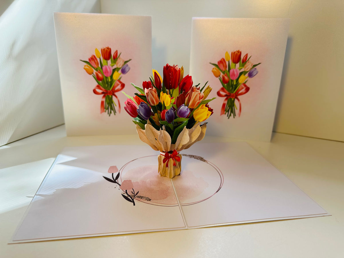 Sweetheart Tulip Bouquet - Perfect for Mother's Day Origami Pop Cards 3D Pop Up Greeting Card Happy Birthday Thank You Handmade Gift Thinking of You Blank Card for Any Occasion Happy Mother's Day Happy Father's Australiana Celebrate the Beauty of Flower