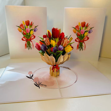 Sweetheart Tulip Bouquet - Perfect for Mother's Day Origami Pop Cards 3D Pop Up Greeting Card Happy Birthday Thank You Handmade Gift Thinking of You Blank Card for Any Occasion Happy Mother's Day Happy Father's Australiana Celebrate the Beauty of Flower