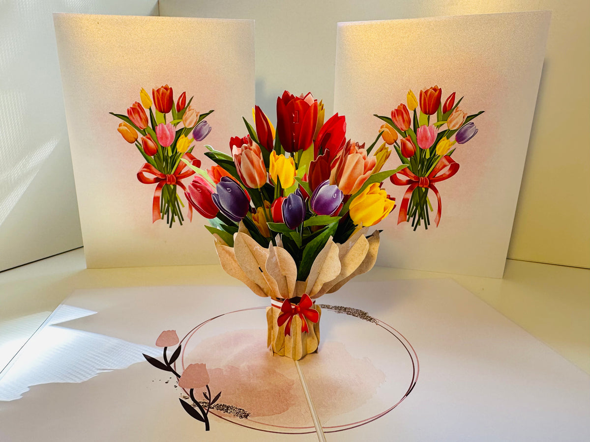 Sweetheart Tulip Bouquet - Perfect for Mother's Day Origami Pop Cards 3D Pop Up Greeting Card Happy Birthday Thank You Handmade Gift Thinking of You Blank Card for Any Occasion Happy Mother's Day Happy Father's Australiana Celebrate the Beauty of Flower