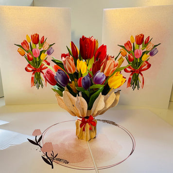 Sweetheart Tulip Bouquet - Perfect for Mother's Day Origami Pop Cards 3D Pop Up Greeting Card Happy Birthday Thank You Handmade Gift Thinking of You Blank Card for Any Occasion Happy Mother's Day Happy Father's Australiana Celebrate the Beauty of Flower