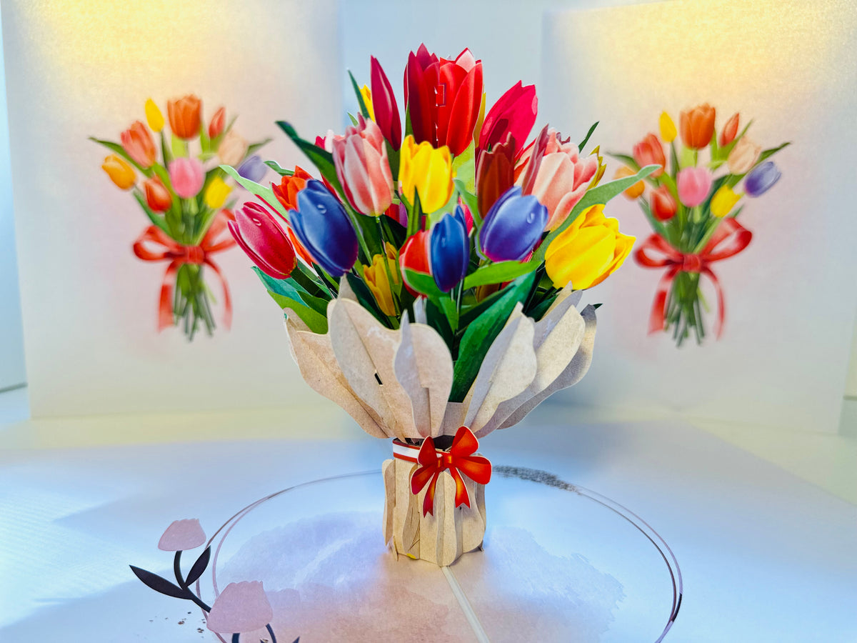 Sweetheart Tulip Bouquet - Perfect for Mother's Day Origami Pop Cards 3D Pop Up Greeting Card Happy Birthday Thank You Handmade Gift Thinking of You Blank Card for Any Occasion Happy Mother's Day Happy Father's Australiana Celebrate the Beauty of Flower
