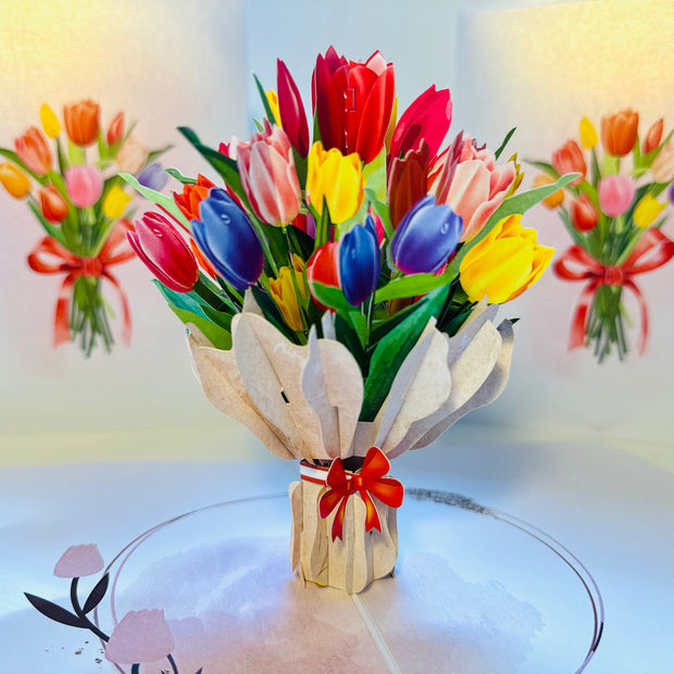 Sweetheart Tulip Bouquet - Perfect for Mother's Day Origami Pop Cards 3D Pop Up Greeting Card Happy Birthday Thank You Handmade Gift Thinking of You Blank Card for Any Occasion Happy Mother's Day Happy Father's Australiana Celebrate the Beauty of Flower