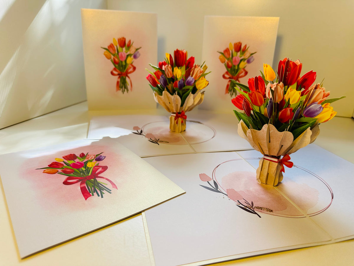 Sweetheart Tulip Bouquet - Perfect for Mother's Day Origami Pop Cards 3D Pop Up Greeting Card Happy Birthday Thank You Handmade Gift Thinking of You Blank Card for Any Occasion Happy Mother's Day Happy Father's Australiana Celebrate the Beauty of Flower