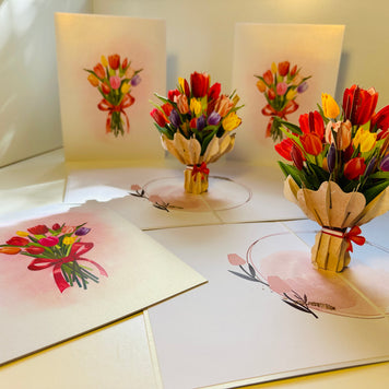 Sweetheart Tulip Bouquet - Perfect for Mother's Day Origami Pop Cards 3D Pop Up Greeting Card Happy Birthday Thank You Handmade Gift Thinking of You Blank Card for Any Occasion Happy Mother's Day Happy Father's Australiana Celebrate the Beauty of Flower
