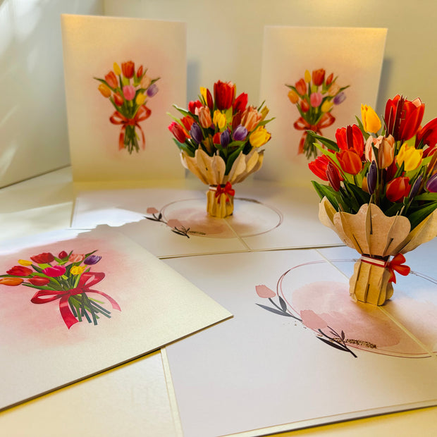Sweetheart Tulip Bouquet - Perfect for Mother's Day Origami Pop Cards 3D Pop Up Greeting Card Happy Birthday Thank You Handmade Gift Thinking of You Blank Card for Any Occasion Happy Mother's Day Happy Father's Australiana Celebrate the Beauty of Flower