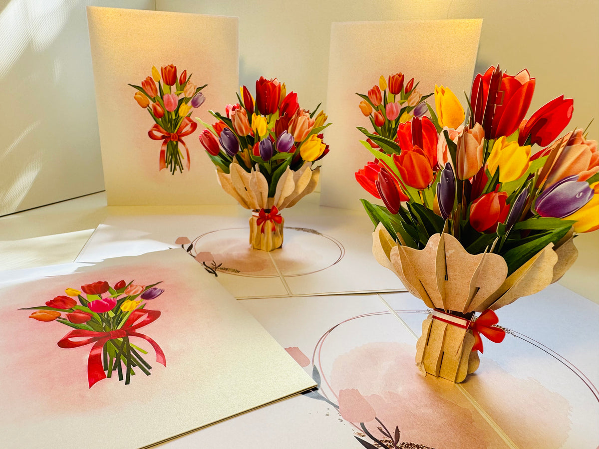 Sweetheart Tulip Bouquet - Perfect for Mother's Day Origami Pop Cards 3D Pop Up Greeting Card Happy Birthday Thank You Handmade Gift Thinking of You Blank Card for Any Occasion Happy Mother's Day Happy Father's Australiana Celebrate the Beauty of Flower