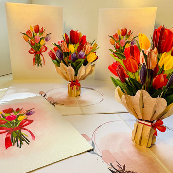Sweetheart Tulip Bouquet - Perfect for Mother's Day Origami Pop Cards 3D Pop Up Greeting Card Happy Birthday Thank You Handmade Gift Thinking of You Blank Card for Any Occasion Happy Mother's Day Happy Father's Australiana Celebrate the Beauty of Flower