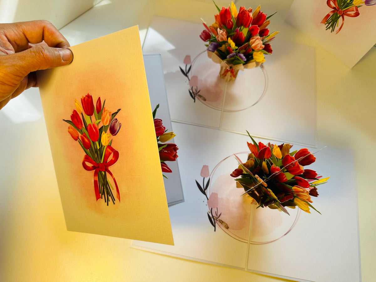 Sweetheart Tulip Bouquet - Perfect for Mother's Day Origami Pop Cards 3D Pop Up Greeting Card Happy Birthday Thank You Handmade Gift Thinking of You Blank Card for Any Occasion Happy Mother's Day Happy Father's Australiana Celebrate the Beauty of Flower