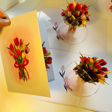 Sweetheart Tulip Bouquet - Perfect for Mother's Day Origami Pop Cards 3D Pop Up Greeting Card Happy Birthday Thank You Handmade Gift Thinking of You Blank Card for Any Occasion Happy Mother's Day Happy Father's Australiana Celebrate the Beauty of Flower