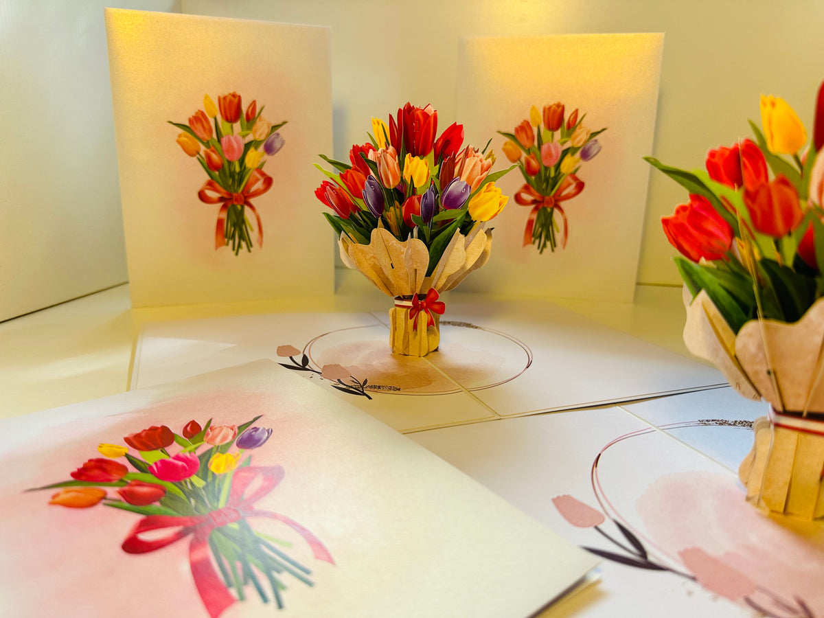 Sweetheart Tulip Bouquet - Perfect for Mother's Day Origami Pop Cards 3D Pop Up Greeting Card Happy Birthday Thank You Handmade Gift Thinking of You Blank Card for Any Occasion Happy Mother's Day Happy Father's Australiana Celebrate the Beauty of Flower