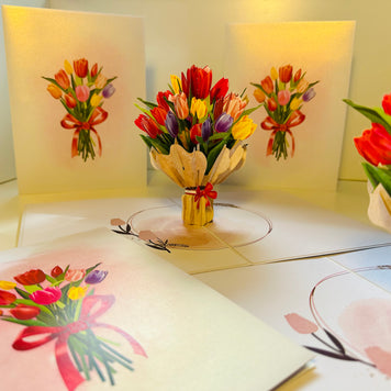 Sweetheart Tulip Bouquet - Perfect for Mother's Day Origami Pop Cards 3D Pop Up Greeting Card Happy Birthday Thank You Handmade Gift Thinking of You Blank Card for Any Occasion Happy Mother's Day Happy Father's Australiana Celebrate the Beauty of Flower