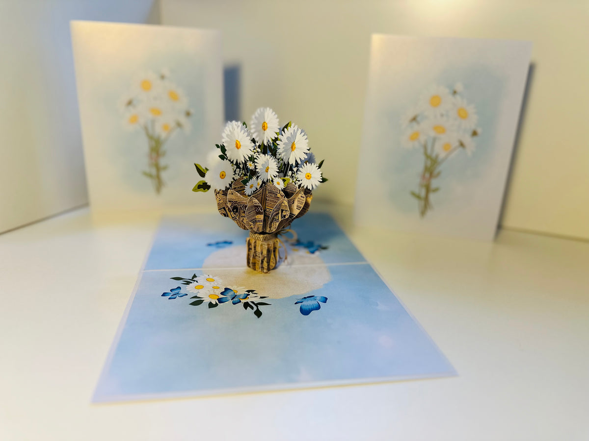 Sweetheart White Daisy Bouquet - Perfect for Spring Season Origami Pop Cards 3D Pop Up Greeting Card Happy Birthday Thank You Handmade Gift Thinking of You Blank Card for Any Occasion Happy Mother's Day Australiana Celebrate the Beauty of Flower
