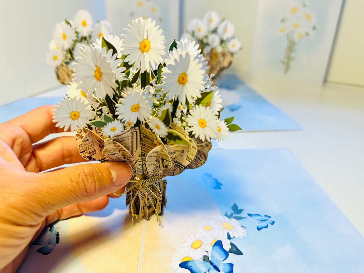 Sweetheart White Daisy Bouquet - Perfect for Spring Season Origami Pop Cards 3D Pop Up Greeting Card Happy Birthday Thank You Handmade Gift Thinking of You Blank Card for Any Occasion Happy Mother's Day Australiana Celebrate the Beauty of Flower