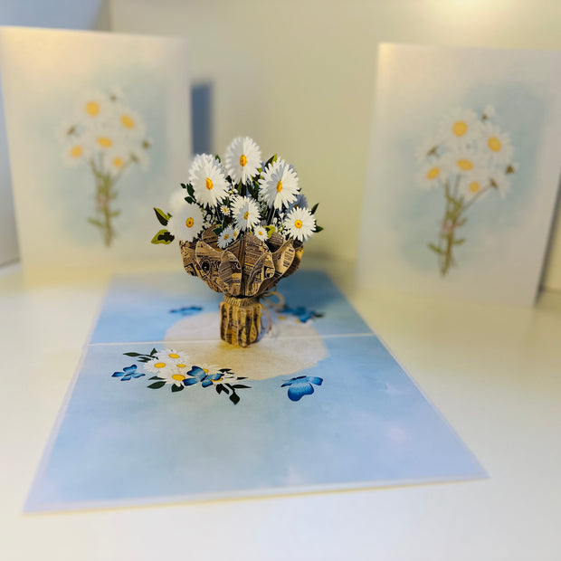 Sweetheart White Daisy Bouquet - Perfect for Spring Season Origami Pop Cards 3D Pop Up Greeting Card Happy Birthday Thank You Handmade Gift Thinking of You Blank Card for Any Occasion Happy Mother's Day Australiana Celebrate the Beauty of Flower