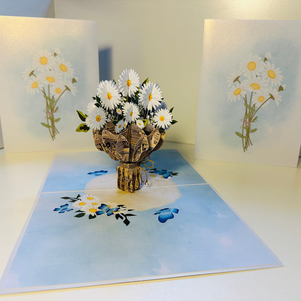 Sweetheart White Daisy Bouquet - Perfect for Spring Season Origami Pop Cards 3D Pop Up Greeting Card Happy Birthday Thank You Handmade Gift Thinking of You Blank Card for Any Occasion Happy Mother's Day Australiana Celebrate the Beauty of Flower