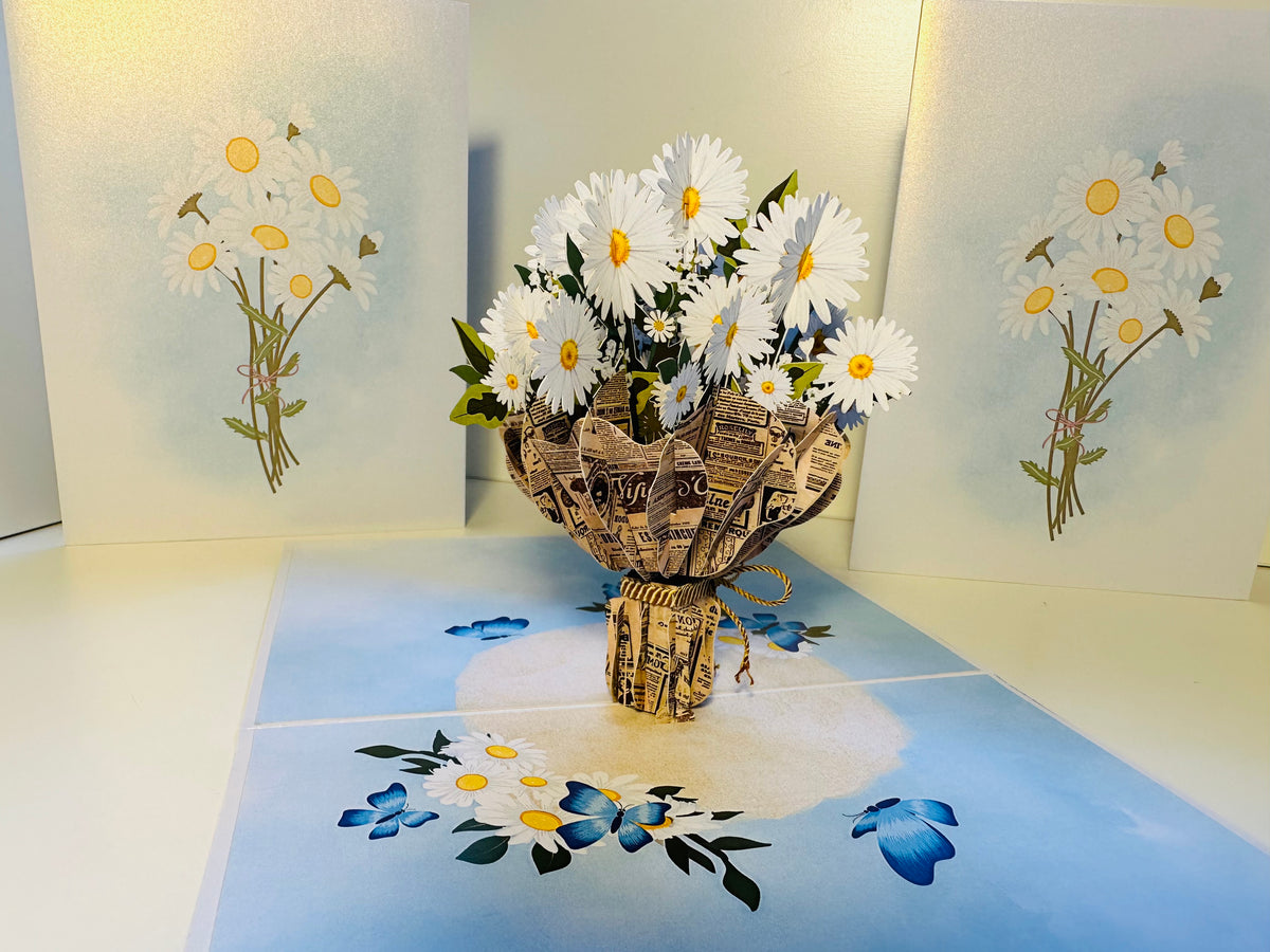 Sweetheart White Daisy Bouquet - Perfect for Spring Season Origami Pop Cards 3D Pop Up Greeting Card Happy Birthday Thank You Handmade Gift Thinking of You Blank Card for Any Occasion Happy Mother's Day Australiana Celebrate the Beauty of Flower