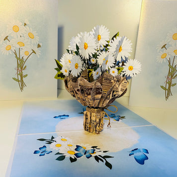 Sweetheart White Daisy Bouquet - Perfect for Spring Season Origami Pop Cards 3D Pop Up Greeting Card Happy Birthday Thank You Handmade Gift Thinking of You Blank Card for Any Occasion Happy Mother's Day Australiana Celebrate the Beauty of Flower